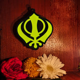 Divya Mantra Sikh Khanda for Car Home Wall Decor Temple Pooja Items Sacred Religious Decorative Showpiece Interior Hanging Accessories Puja Symbol Lucky Charm - Double Sided, Green, Silver - Set Of 4 - Divya Mantra