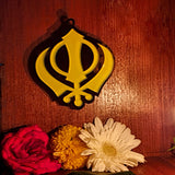 Divya Mantra Sikh Khanda for Car Home Wall Decor Temple Pooja Items Sacred Religious Decorative Showpiece Interior Hanging Accessories Puja Symbol Lucky Charm - Double Sided, Yellow, Silver - Set Of 4 - Divya Mantra
