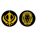 Divya Mantra Sikh Khanda Sher for Car Home Wall Decor Temple Items Sacred Religious Decorative Showpiece Interior Hanging Accessories Puja Symbol Lucky Charm - Double Sided, Yellow, Silver - Set Of 4 - Divya Mantra