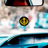 Divya Mantra Sikh Khanda for Car Home Wall Decor Temple Pooja Items Sacred Religious Decorative Showpiece Interior Hanging Accessories Puja Symbol Lucky Charm - Double Sided, Black, Yellow - Set Of 2 - Divya Mantra