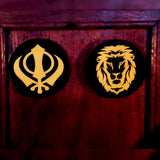 Divya Mantra Sikh Khanda for Car Home Wall Decor Temple Pooja Items Sacred Religious Decorative Showpiece Car Interior Hanging Accessories Sri Khanda Sahib & Lion Sher Good Luck Charm - Black, Yellow - Divya Mantra