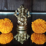 Ganesha Idol Home Temple Decor Mandir Room Decoration Accessories Indian Hindu Lord Sri Ganesh Diwali Pooja Ganpati ji Murti Puja Articles God Brass Statue Interior Decorative Showpiece - Golden - Divya Mantra