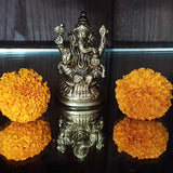 Ganesh Idol Home Temple Decor Mandir Room Decoration Accessories Indian Hindu Lord Sri Ganesha ji Diwali Pooja Ganpati Murti Puja Articles God Brass Statue Interior Decorative Showpiece - Golden - Divya Mantra