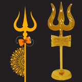 Divya Mantra Sri Shiva Trishul Damru with Stand Brass Statue Yantra Indian Mandir Home Decor Hindu Temple Pooja Items Vastu Decorative Car Dashboard Showpiece Diwali - Divya Mantra