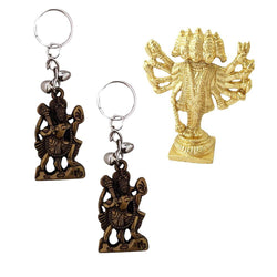 Divya Mantra Sri Hindu God Panchmukhi (Five Faced) Hanuman Idol Sculpture Statue Murti Puja/Pooja Room, Meditation, Prayer, Office, Temple, Home Decor & 2 Hanuman Keychains -Bike/Car/ Home; Gift Set - Divya Mantra