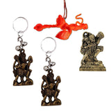 Divya Mantra Sri Hindu God Hindu God Bajrang Bali Idol Sculpture Statue Murti, Orange Flying Hanuman Car Rear View Mirror Hanging Interior Accessories & 2 Hanuman Keychains -Bike/Car/ Home; Gift Set - Divya Mantra