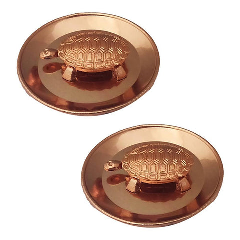 Divya Mantra Feng Shui Pure Copper 1.5" Tortoise/Turtle with 2.25'' Diameter Water Plate; Vastu Living Positivity, Wealth, Money, Good Luck & Longevity; Home, Office Decor Gift Items/Products-Set of 2 - Divya Mantra
