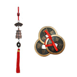 Divya Mantra Car Decoration Rear View Mirror Hanging Accessories Feng Shui Lucky Bell and Three Lucky Chinese 2" Coins for Money, Wealth, Good Luck, Vastu,; Home, Office Decor Gift Items / Products - Divya Mantra