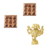 Divya Mantra Combo Of Sri Hindu God Panchmukhi (Five Faced) Hanuman Idol Sculpture Statue Murti & Set of 2 -9 Vastu Dosh Nivaran Wish Pyramids on Pure Copper Plate Yantra Wall/Door Sticker-Multicolour - Divya Mantra