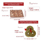 Divya Mantra Set Of 3: Three Lucky Chinese 1" Coins with Red Ribbon for Good Luck, Wealth & 9 Wish Pyramids on Pure Copper Plate Yantra Wall/Door Sticker Vastu Dosh / Badha Nivaran, Money -Multicolour - Divya Mantra