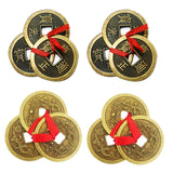 Divya Mantra Feng Shui Chinese Lucky Fortune I-Ching Dragon Coin Ornaments Wealth Charm Amulet 3 Bronze Metal Coins with Hole & Red Ribbon Knot-Good Money Luck, Decoration Charms Set of 4–Gold, Copper - Divya Mantra