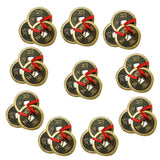 Divya Mantra Feng Shui Chinese Lucky Fortune I-Ching Dragon Coin Ornaments Wealth Charm Amulet 3 Bronze Metal Coins with Hole & Red Ribbon Knot for Good Money Luck, Decoration Charms Set of 10– Copper - Divya Mantra