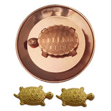 Divya Mantra Chinese Lucky Charm Turtle Pair Home Decor Statue & Feng Shui Pure Copper 1.5 Inch Tortoise with 2.25 Inch Diameter Water Plate; Vastu Living, Wealth, Health, Good Luck Set - Copper, Gold - Divya Mantra