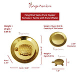 Divya Mantra Japanese Lucky Charm Money Turtle Pair Home Decor Statue & Chinese Feng Shui Metal 1.5 Inch Tortoise with 2.25 Inch Diameter Water Plate; Vastu Living, Wealth, Health, Good Luck Set -Gold - Divya Mantra