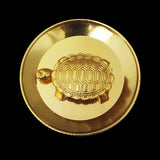 Divya Mantra Japanese Lucky Charm Money Turtle Pair Home Decor Statue & Chinese Feng Shui Metal 2 Inch Tortoise with 3.5 Inch Diameter Water Plate; Vastu Living, Wealth, Health, Good Luck Set - Gold - Divya Mantra