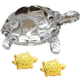 Divya Mantra Japanese Lucky Charm Turtle Pair Home Decor Statue & Chinese Feng Shui Crystal Tortoise For Good Luck, Wealth Mascot, Health, Money, Decorative Collectible Ornament Set - Gold, Clear - Divya Mantra