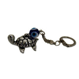 Divya Mantra Japanese Lucky Charm Turtle Pair Home Decor Statue & Chinese Feng Shui Tortoise with Evil Eye Amulet Key Chain For Good Luck, Wealth, Health, Money, Collectible Ornament - Gold, Blue - Divya Mantra