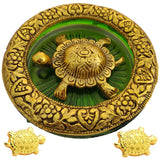 Divya Mantra Japanese Lucky Charm Money Turtle Pair Home Decor & Chinese Feng Shui Metal 2.5 Inch Tortoise with 4 Inch Diameter Water Plate; Vastu Living, Wealth, Health, Good Luck Set - Gold, Multi - Divya Mantra