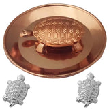 Divya Mantra Chinese Lucky Charm Turtle Pair Home Decor Statue & Feng Shui Pure Copper 2 Inch Tortoise with 3.5 Inch Diameter Water Plate; Vastu Living, Wealth, Health, Good Luck Set - Copper, Silver - Divya Mantra