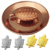 Divya Mantra Chinese Lucky Charm Turtle Pair Home Decor Statue & Feng Shui Pure Copper 2 Inch Tortoise with 3.5 Inch Water Plate; Vastu Living, Wealth, Health, Good Luck Set - Copper, Silver, Gold - Divya Mantra