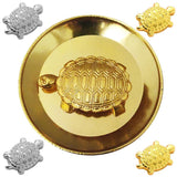 Divya Mantra Japanese Lucky Charm Money Turtle Pair Home Decor Statue & Chinese Feng Shui Metal 1.5 Inch Tortoise with 2.25 Inch Water Plate; Vastu Living, Wealth, Health, Good Luck Set -Gold, Silver - Divya Mantra