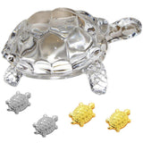 Divya Mantra Japanese Lucky Charm Turtle Pair Home Decor Statues & Chinese Feng Shui Crystal Tortoise Good Luck, Wealth Mascot, Health, Money, Decorative Collectible Ornament Set - Gold, Clear, Silver - Divya Mantra