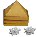 Divya Mantra Japanese Lucky Charm Feng Shui Money Turtle Pair Home Decor Collectible Ornament Wealth Amulet & Vastu Wish Multilayered 1 Inch Zinc Pyramid Good Luck, Wealth, Health, Money –Gold, Silver - Divya Mantra