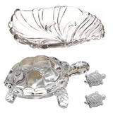 Divya Mantra Japanese Lucky Charm Money Turtle Pair Home Decor & Chinese Feng Shui Glass 3.2 Inch Tortoise, 6 Inch Leaf Shape Water Plate; Vastu Living, Wealth, Health, Good Luck Set - Silver, Clear - Divya Mantra