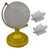 Divya Mantra Japanese Lucky Charm Money Turtle Pair Home Decor & Feng Shui Crystal Rotating 4 cm Globe Educational Earth Texture Map for Students, Kids, Home, Office, Table Decoration-Clear, Silver - Divya Mantra