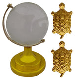 Divya Mantra Japanese Lucky Charm Money Turtle Pair Home Decor & Feng Shui Crystal Rotating 4 cm Globe Educational Earth Texture Map for Students, Kids, Home, Office, Table Decoration - Clear, Gold - Divya Mantra