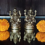 Ganesh Laxmi Idol For Home Temple Decor Mandir Room Decoration Accessories Indian Sri Hindu Lord Diwali Pooja Murti Puja Articles God Brass Statue Interior Decorative Showpiece Good Luck Money - Gold - Divya Mantra