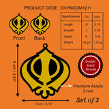 Sikh Khanda for Car Home Wall Decor Temple Pooja Items Sacred Religious Decorative Showpiece Interior Hanging Accessories Puja Symbol Good Luck Charm -Double Sided-Set Of 3