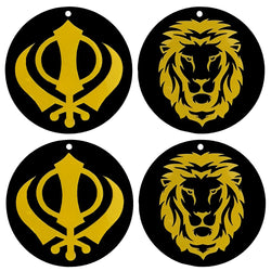 Sikh Khanda for Car Home Wall Decor Temple Pooja Items Sacred Religious Decorative Showpiece Interior Hanging Accessories Sher Symbol Lucky Charm -Double Sided, -Set of 2