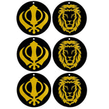 Divya Mantra Sikh Khanda for Car Home Wall Decor Temple Pooja Items Sacred Religious Decorative Showpiece Interior Hanging Accessories Sher Symbol Lucky Charm - Double Sided, Black, Yellow - Set Of 3 - Divya Mantra