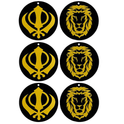 Sikh Khanda for Car Home Wall Decor Temple Pooja Items Sacred Religious Decorative Showpiece Interior Hanging Accessories Sher Symbol Lucky Charm -Double Sided-Set of 3