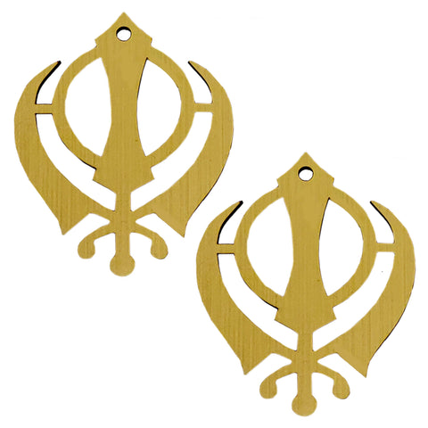 Divya Mantra Sikh Khanda for Car Home Wall Decor Temple Pooja Items Sacred Religious Decorative Showpiece Interior Hanging Accessories Puja Symbol Good Luck Charm - Double Sided, Golden - Set Of 2 - Divya Mantra