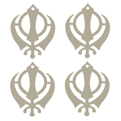 Divya Mantra Sikh Khanda for Car Home Wall Decor Temple Pooja Items Sacred Religious Decorative Showpiece Interior Hanging Accessories Puja Symbol Good Luck Charm - Double Sided, Silver - Set Of 4 - Divya Mantra