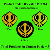 Sikh Khanda for Car Home Wall Decor Temple Pooja Items Sacred Religious Decorative Showpiece Interior Hanging Accessories Puja Symbol Lucky Charm -Double Sided - Set of 3