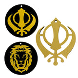 Divya Mantra Sikh Khanda Sher for Car Home Wall Decor Temple Items Sacred Religious Decorative Showpiece Interior Hanging Accessories Puja Symbol Lucky Charm - Double Sided, Yellow, Gold - Set Of 2 - Divya Mantra