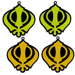 Sikh Khanda for Car Home Wall Decor Temple Pooja Items Sacred Religious Decorative Showpiece Interior Hanging Accessories Puja Symbol Lucky Charm -Double Sided - Set of 4