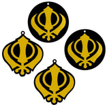 Divya Mantra Sikh Khanda for Car Home Wall Decor Temple Pooja Items Sacred Religious Decorative Showpiece Interior Hanging Accessories Puja Symbol Lucky Charm - Double Sided, Black, Yellow - Set Of 4 - Divya Mantra