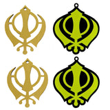 Divya Mantra Sikh Khanda for Car Home Wall Decor Temple Pooja Items Sacred Religious Decorative Showpiece Interior Hanging Accessories Puja Symbol Lucky Charm - Double Sided, Green, Gold - Set Of 4 - Divya Mantra