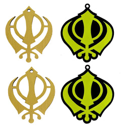 Sikh Khanda for Car Home Wall Decor Temple Pooja Items Sacred Religious Decorative Showpiece Interior Hanging Accessories Puja Symbol Lucky Charm -Double Sided -Set of 4