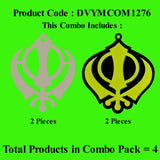 Divya Mantra Sikh Khanda for Car Home Wall Decor Temple Pooja Items Sacred Religious Decorative Showpiece Interior Hanging Accessories Puja Symbol Lucky Charm - Double Sided, Green, Silver - Set Of 4 - Divya Mantra