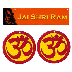 Hanuman Jai Shri Ram Hindu Home Wall Decor Om Sticker Single Side Entrance Door Symbol Pooja Items Decorative Showpiece Decoration Interior Good Luck Accessories -Multicolor -Set of 3