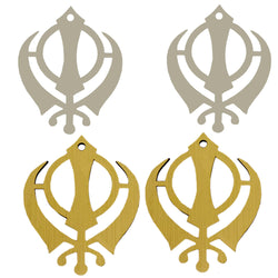 Divya Mantra Sikh Khanda for Car Home Wall Decor Temple Pooja Items Sacred Religious Decorative Showpiece Car Interior Mirror Hanging Accessories Good Luck Charm - Double Sided, Silver, Gold -Set of 4 - Divya Mantra