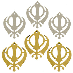 Divya Mantra Sikh Khanda for Car Home Wall Decor Temple Pooja Items Sacred Religious Decorative Showpiece Car Interior Mirror Hanging Accessories Good Luck Charm - Double Sided, Silver, Gold -Set of 6 - Divya Mantra