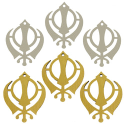 Sikh Khanda for Car Home Wall Decor Temple Pooja Items Sacred Religious Decorative Showpiece Car Interior Mirror Hanging Accessories Good Luck Charm -Double Sided,  -Set of 6