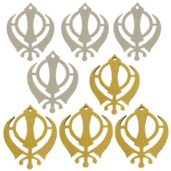 Divya Mantra Sikh Khanda for Car Home Wall Decor Temple Pooja Items Sacred Religious Decorative Showpiece Car Interior Mirror Hanging Accessories Good Luck Charm - Double Sided, Silver, Gold -Set of 8 - Divya Mantra