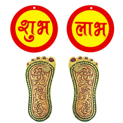 Divya Mantra Sri Laxmi Charan Paduka Feet Door Stickers Shubh Labh Hindu Home Wall Decor Sticker Entrance Door Symbol Pooja Items Decorative Showpiece Decoration Accessories - Multi - Set of 2 - Divya Mantra